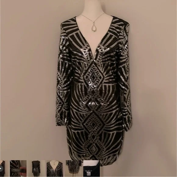 NWT Black Sequin Embellished Dress 6 - Picture 1 of 8